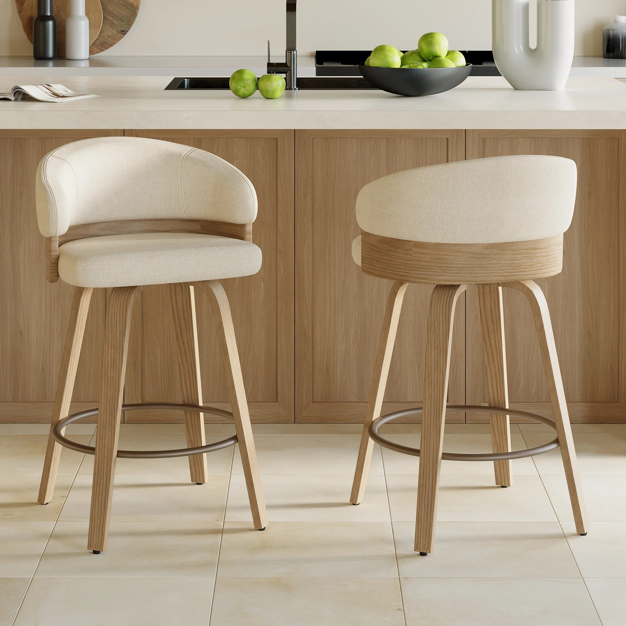 Swivel Upholstered Counter Stool With Wood Frame (Set of 2) | Wayfair North America