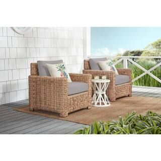 Hampton Bay Laguna Point Natural Tan Wicker Outdoor Patio Stationary Lounge Chair with CushionGua... | The Home Depot