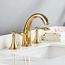 SaniteModar Bathroom Sink Faucet , Brass Chrome 8 inch 3 Hole Gold Bathroom Faucet | Amazon (US)