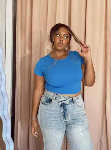 Classic Crop Tee Blue Curve | Princess Polly AU