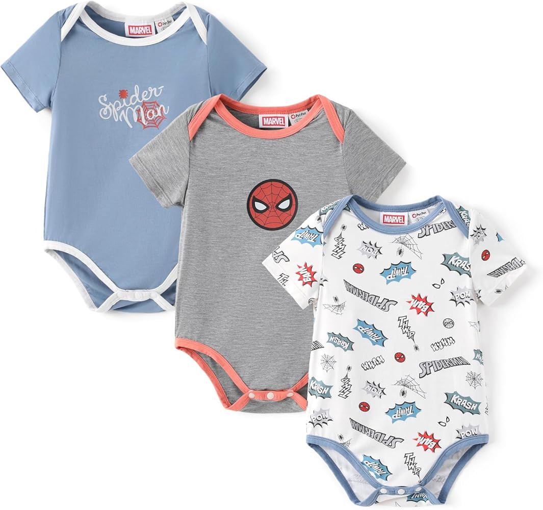 Disney Stitch Princess Marvel 3 Packs Baby Viscose Made from Bamboo Button Dwon Bodysuit for Newb... | Amazon (US)