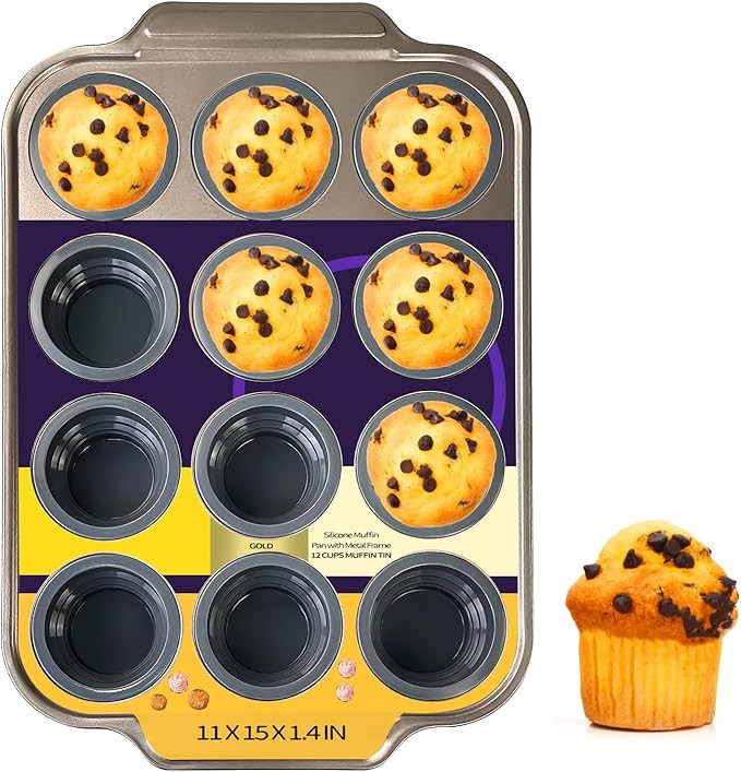 Sentk Silicone Muffin Pan - 12 Cups Regular Size Muffin Pan with Metal Frame, Nonstick Cupcake Pa... | Amazon (US)
