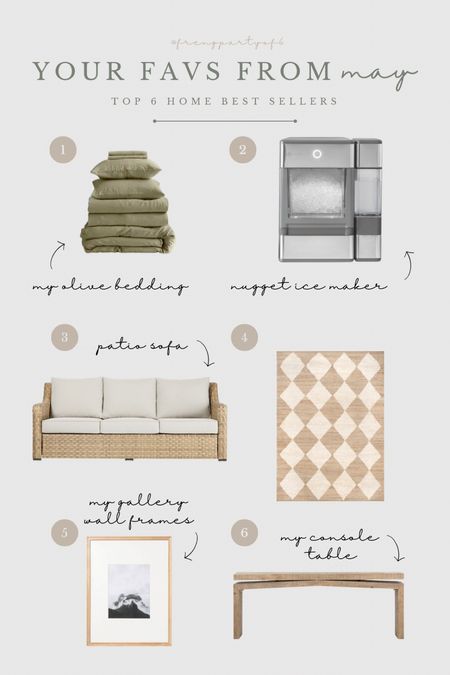 Top 6 best sellers from May! It’s no surprise that I own each and every one of these. You guys love what I love! My olive bedding was definitely a top seller because green 💁‍♀️ My nugget ice maker was a close second. Love this thing for summer! My patio sofa, jute diamond rug, gallery wall frames, and wood console table were all popular last month.

#LTKFind #LTKstyletip #LTKhome