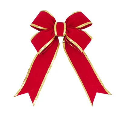 30" x 37.5" Red Velvet with Gold Trim Outdoor UV Bow 9" Ribbon Size | Wayfair North America