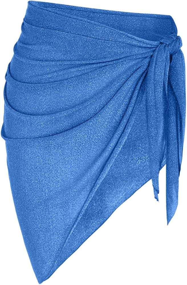 ZAFUL Metallic Shiny Short Sarong Coverups for Women Semi Sheer Bathing Suit Wrap Swimsuit Skirt ... | Amazon (US)
