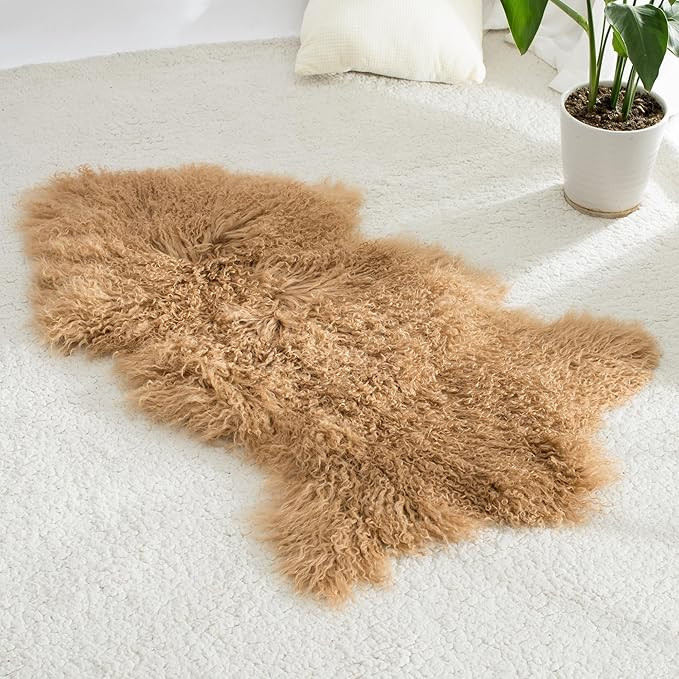 100% Genuine Sheepskin Area Rug Real Lightweight Fluffy Soft Mongolian Long Wool Fur Carpet for C... | Amazon (US)