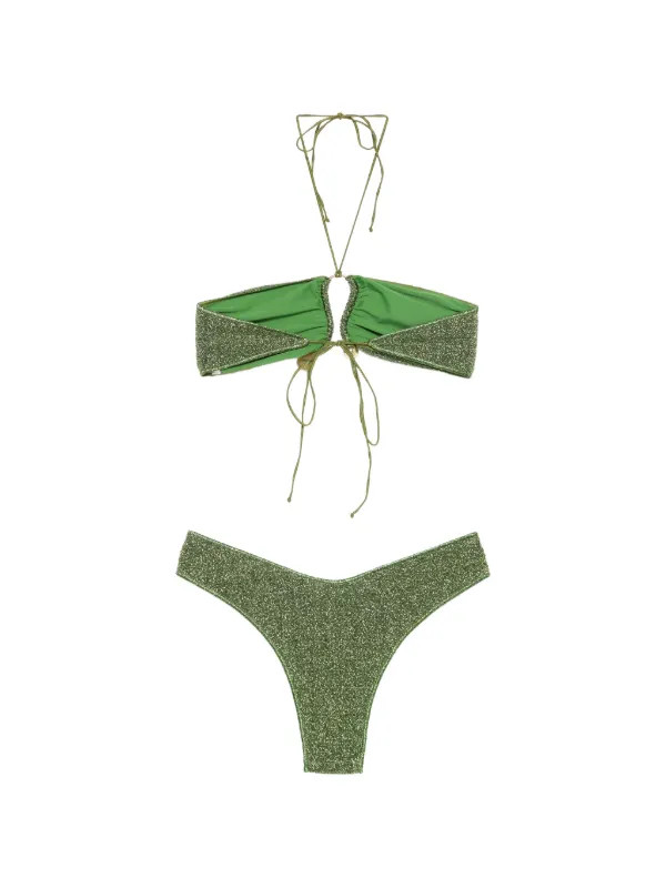 Oséree Lumiere Stones Bandeau Bikini | Green | FARFETCH | Farfetch Global