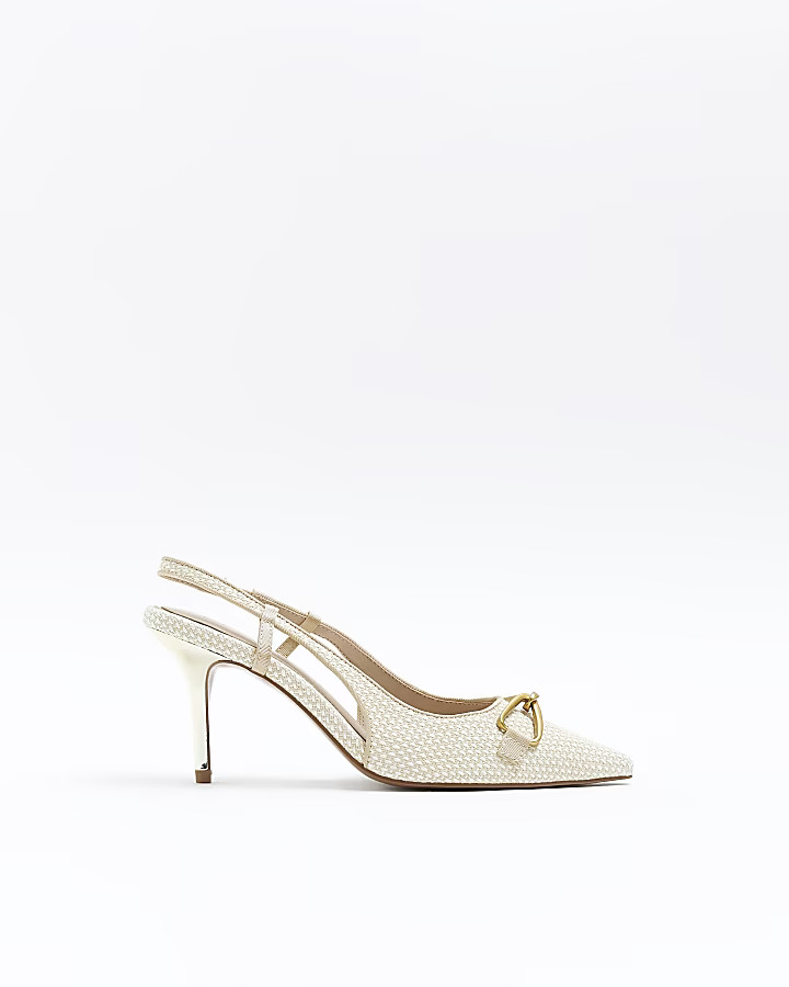 Beige heeled court shoes | River Island (UK & IE)
