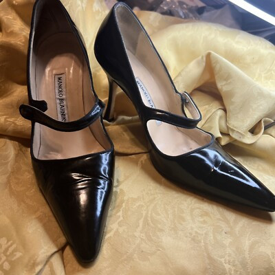 Manolo Blahnik Maryjane Black Pointed Toe Patent Leather Pumps 37 1/2 | eBay US
