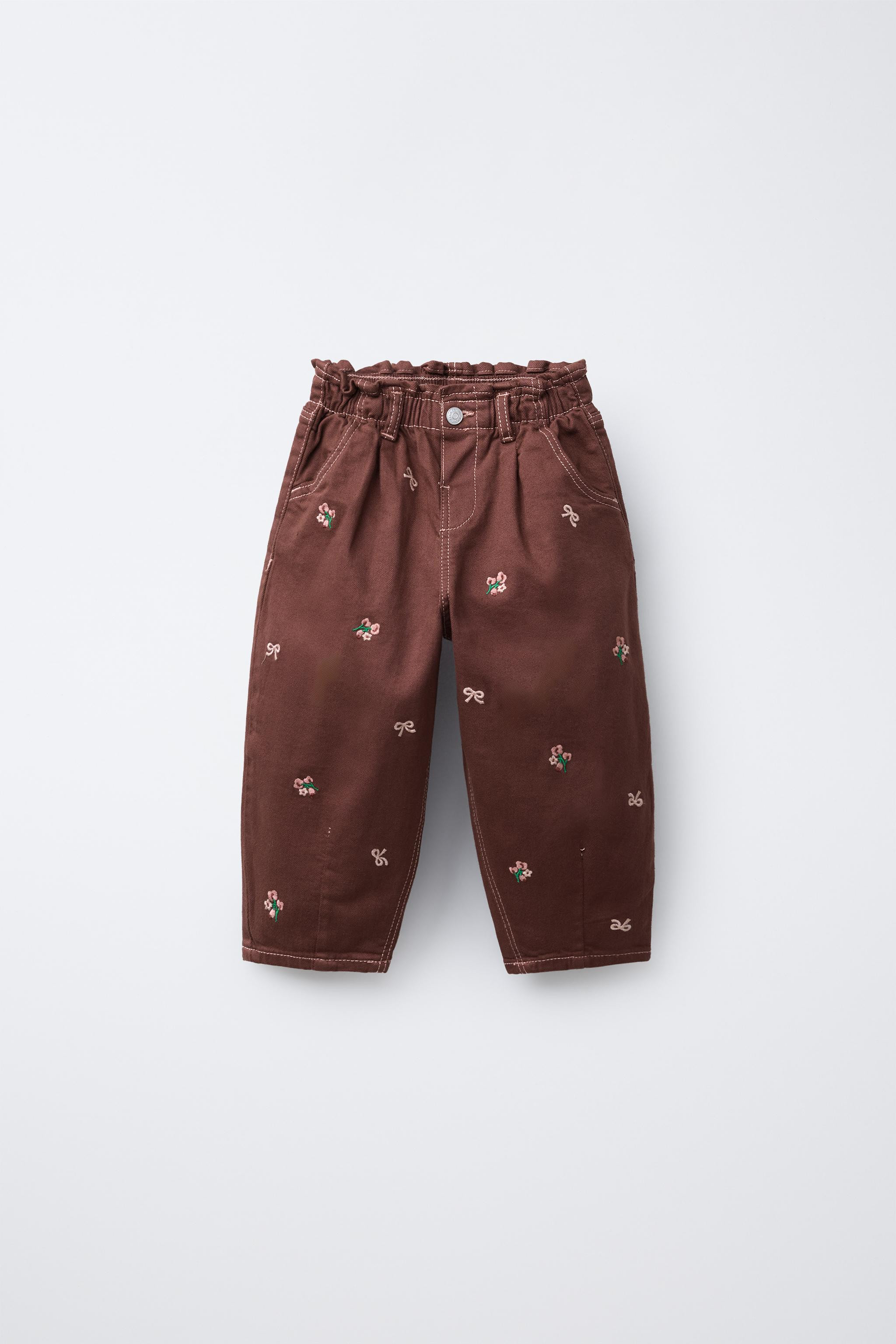 EMBROIDERED FLORAL TWILL BALLOON PANTS | Zara US