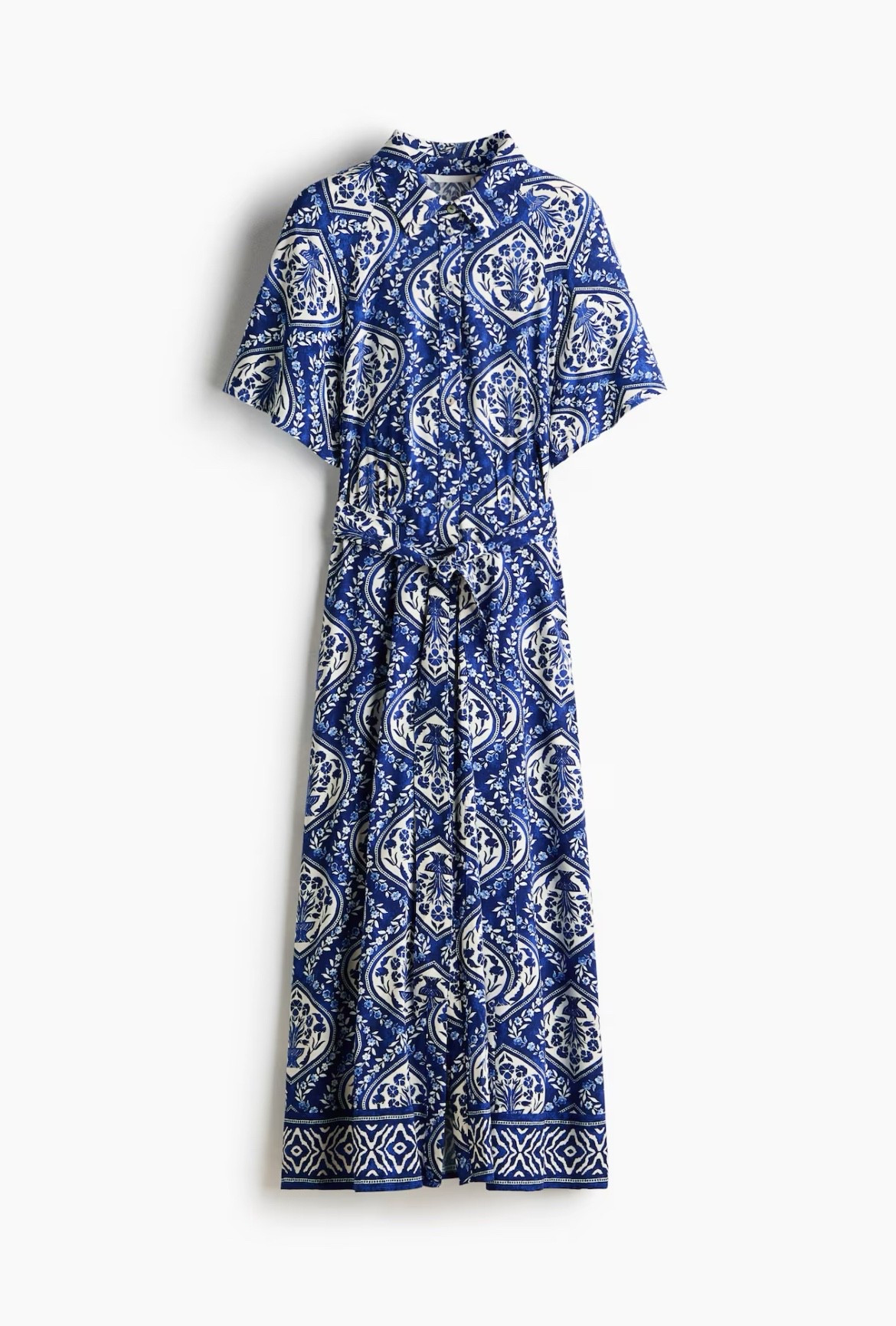 Blue and white patterned midi shirt dress 

#LTKSeasonal