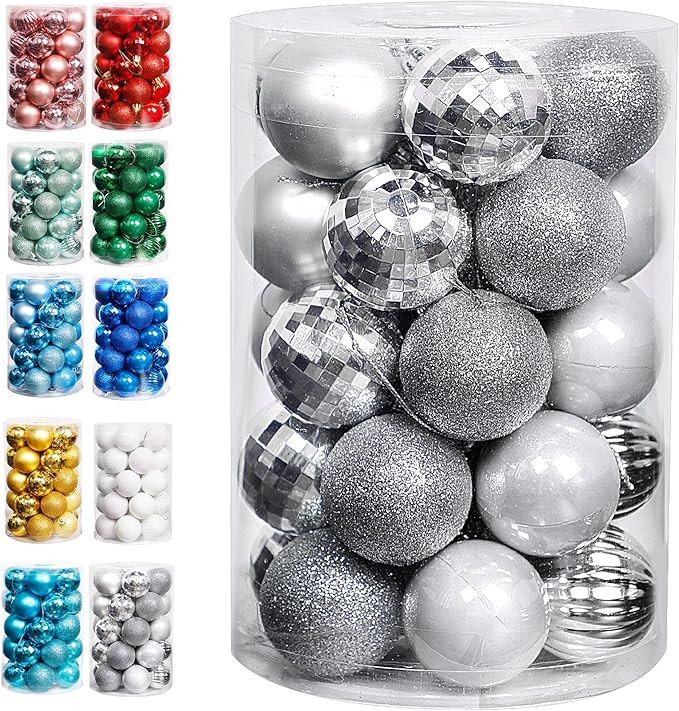 Lulu Home Christmas Ball Ornaments, 34 Ct Xmas Tree Decorations, Holiday Hanging Balls (Silver, 1... | Amazon (US)