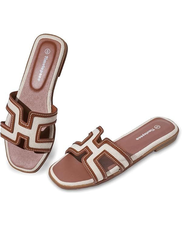 H Flat Sandals for Women Dressy Lightweight Comfortable Slide Sandal Fashion Summer Trendy Casual... | Amazon (US)