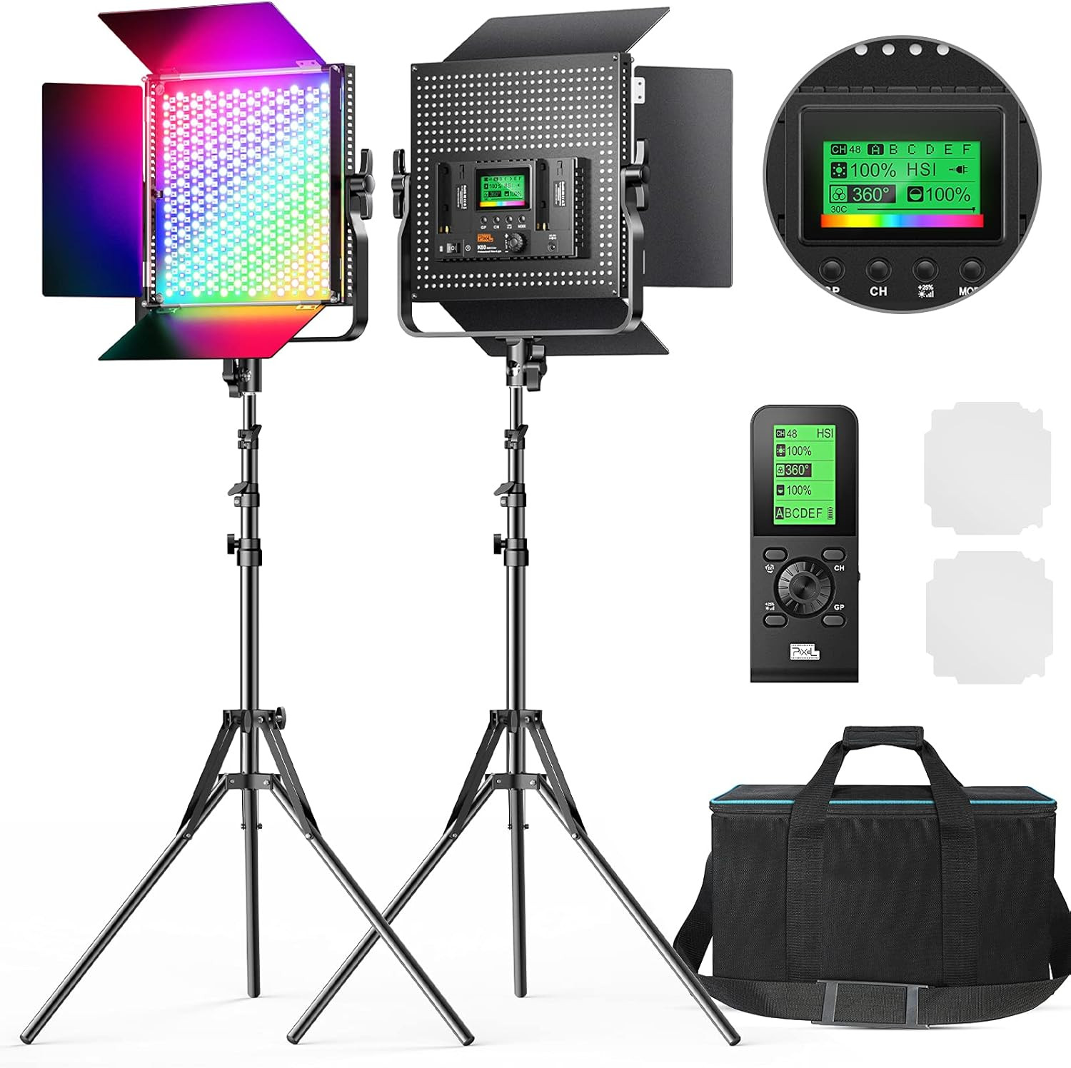 RGB Led Video Light with Remote Control, Pixel 2 Packs Photography Lighting Kit, 360° Full Color... | Amazon (US)