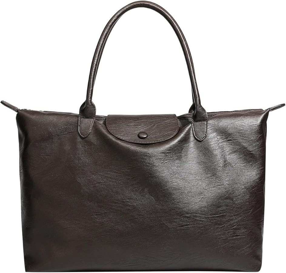 Women's Leather Tote Bag, Large Top-handle Bags Ladies Lightweight Travel Handbag with Compartmen... | Amazon (US)