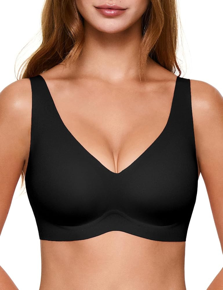 Deep V Bras for Women, Wireless Push Up Plunge Bra Seamless Supportive No Underwire T-Shirts Bral... | Amazon (US)