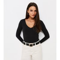 Women's Black Cotton Rich Long Sleeve V-Neck Bodysuit New Look | New Look (UK)