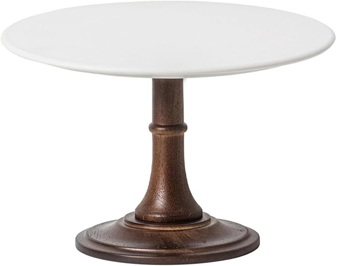 Kanwone 10-Inch Ceramic & Acacia Wood Cake Stand, White, Round Wedding Cake Display Stand | Amazon (US)