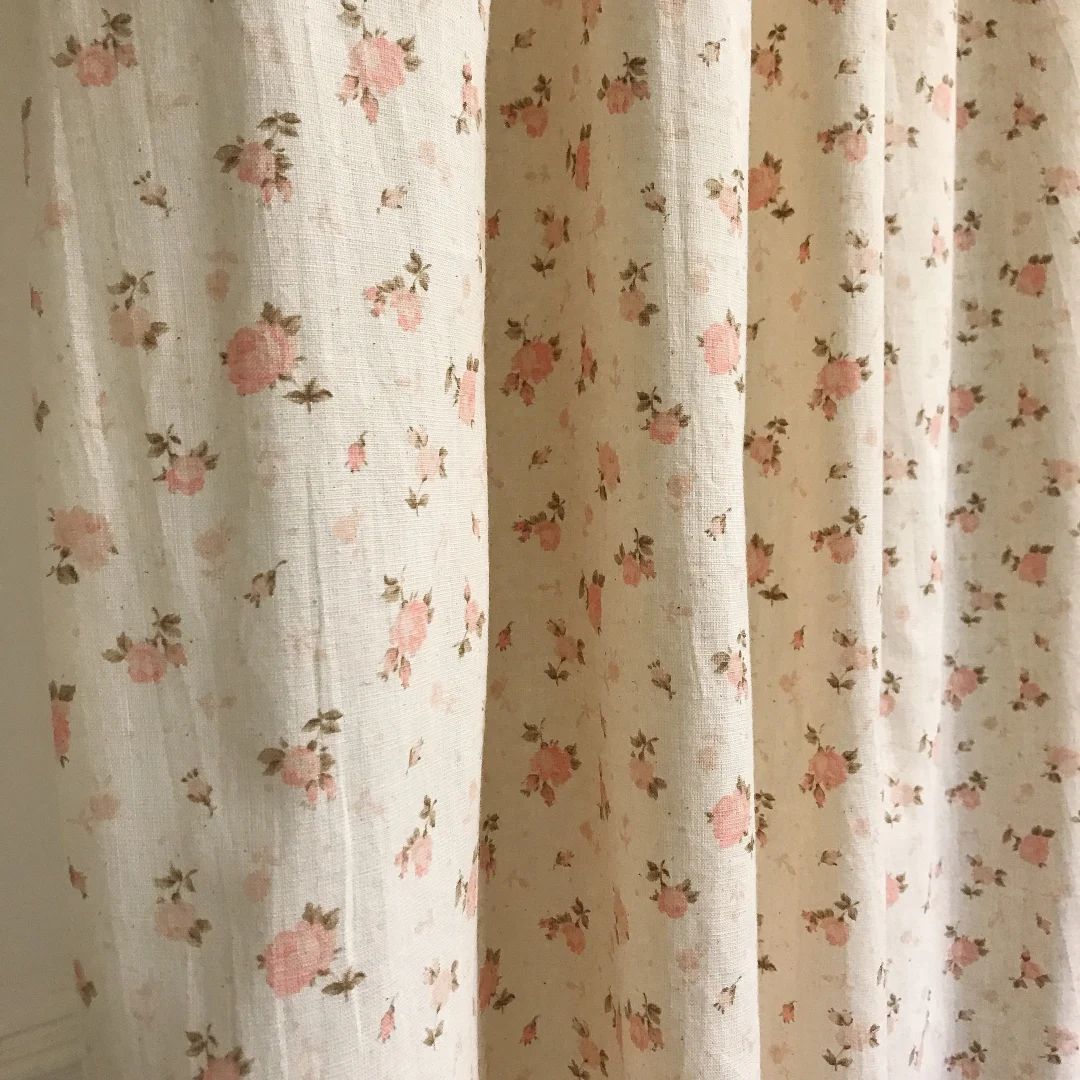 Modern Vintage Pink Floral Pattern Washed Cotton Curtain Natural Beige Background Drapery Panel 5... | Etsy (US)