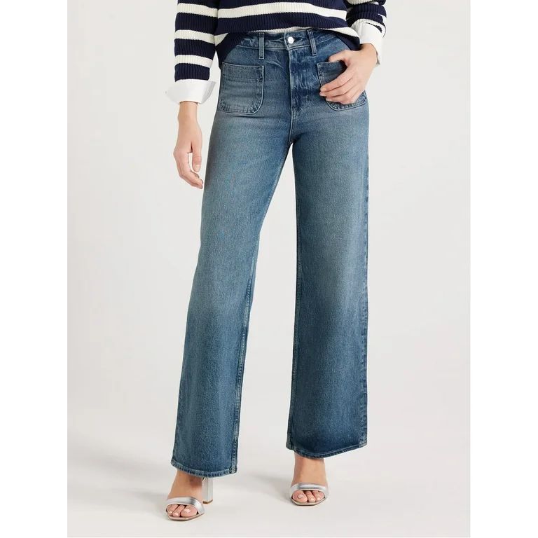 Free Assembly Women's Patch Pocket Wide Denim Pant | Walmart (US)