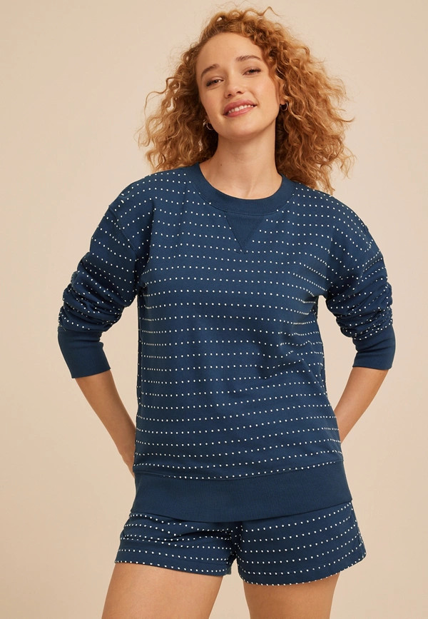Navy Textured Dot Crew Neck Sweatshirt | Maurices