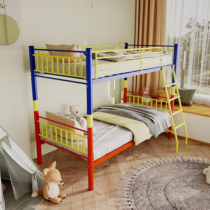 Metal Bunk Bed, Bunk Bed Twin Over Twin, Bunkbeds with Safety Guardrail and Ladder, No Box Spring... | Amazon (US)