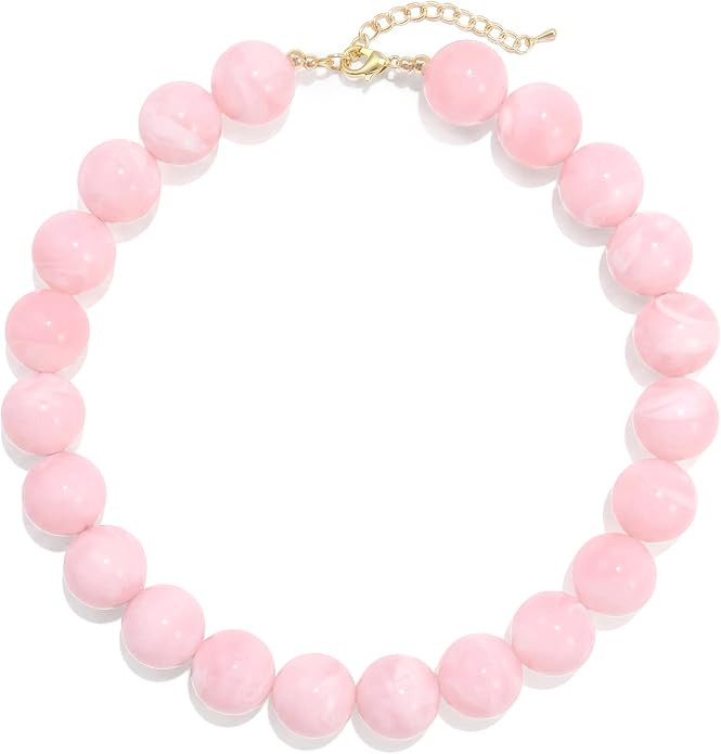 Colorful Chunky Beaded Necklace for Women, Acrylic Bead Statement Puff Ball Necklace, Cute Boho Y... | Amazon (US)