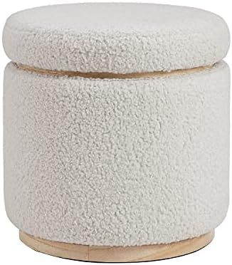 Amazon.com: Linon Home Décor Cream Sherpa Round Storage Wooden Base by Linon Lexington Ottoman :... | Amazon (US)