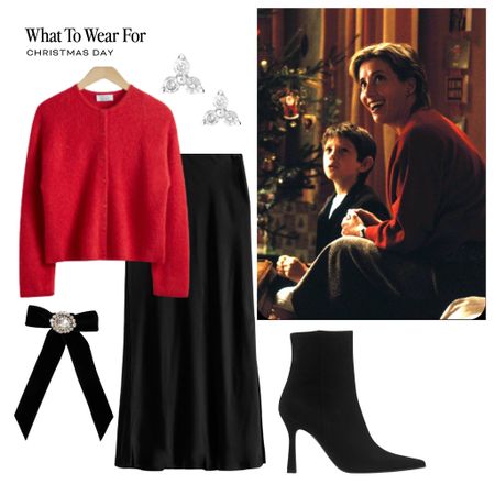 Outfits inspired by Christmas films 🎄✨

Love actually, high street, & other stories, red cardigan, black satin skirt, suede heeled boots, velvet bow, festive outfit, Christmas Day 

#LTKHoliday #LTKSeasonal #LTKstyletip