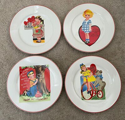 Rosanna Studio Retro Valentine 8" Set Of 4 Plates  “Happy Valentine’s Day” | eBay US