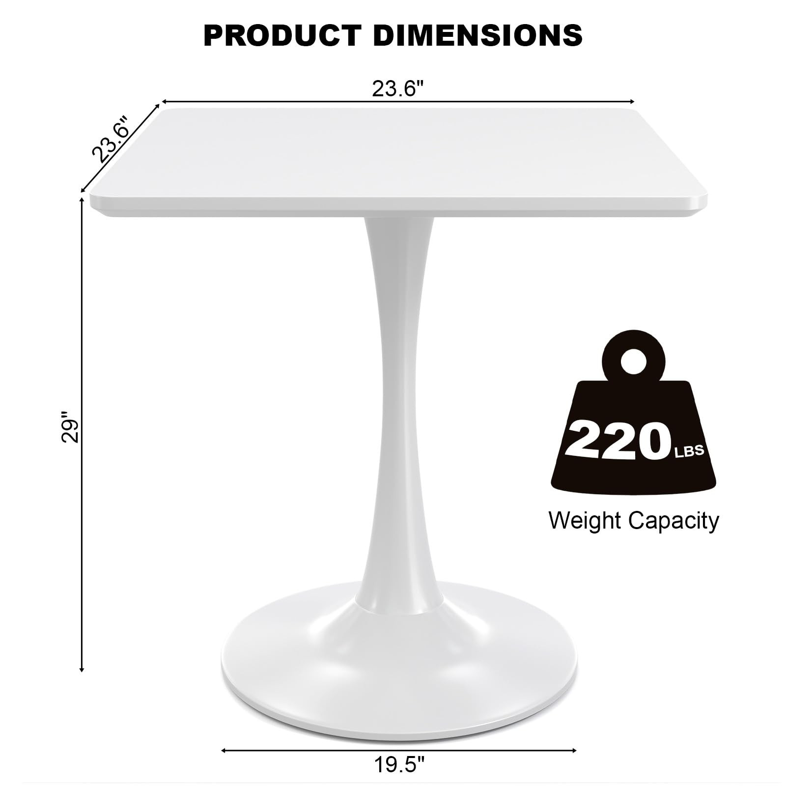 White Square Tulip Table for 2 Person, 24 Inch Small Dining Table with Pedestal Base for Two, Mid... | Amazon (US)