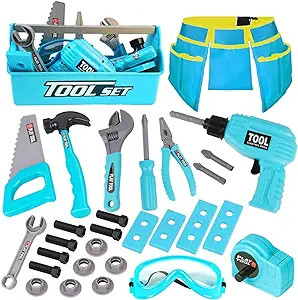 LOYO Kids Tool Set - Pretend Play Construction Toy with Tool Box Kids Tool Belt Electronic Toy Dr... | Amazon (US)