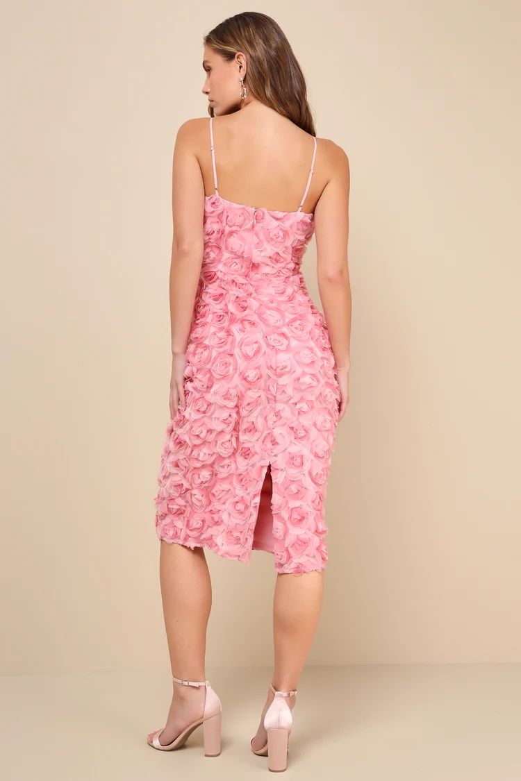 Flowering Favorite Pink 3D Floral Applique Bodycon Midi Dress | Lulus