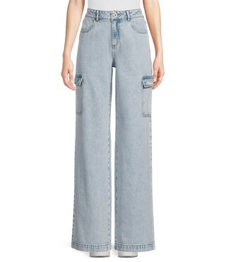Denim Acid Wash Relaxed Wide Leg Cargo Jeans | Dillard's