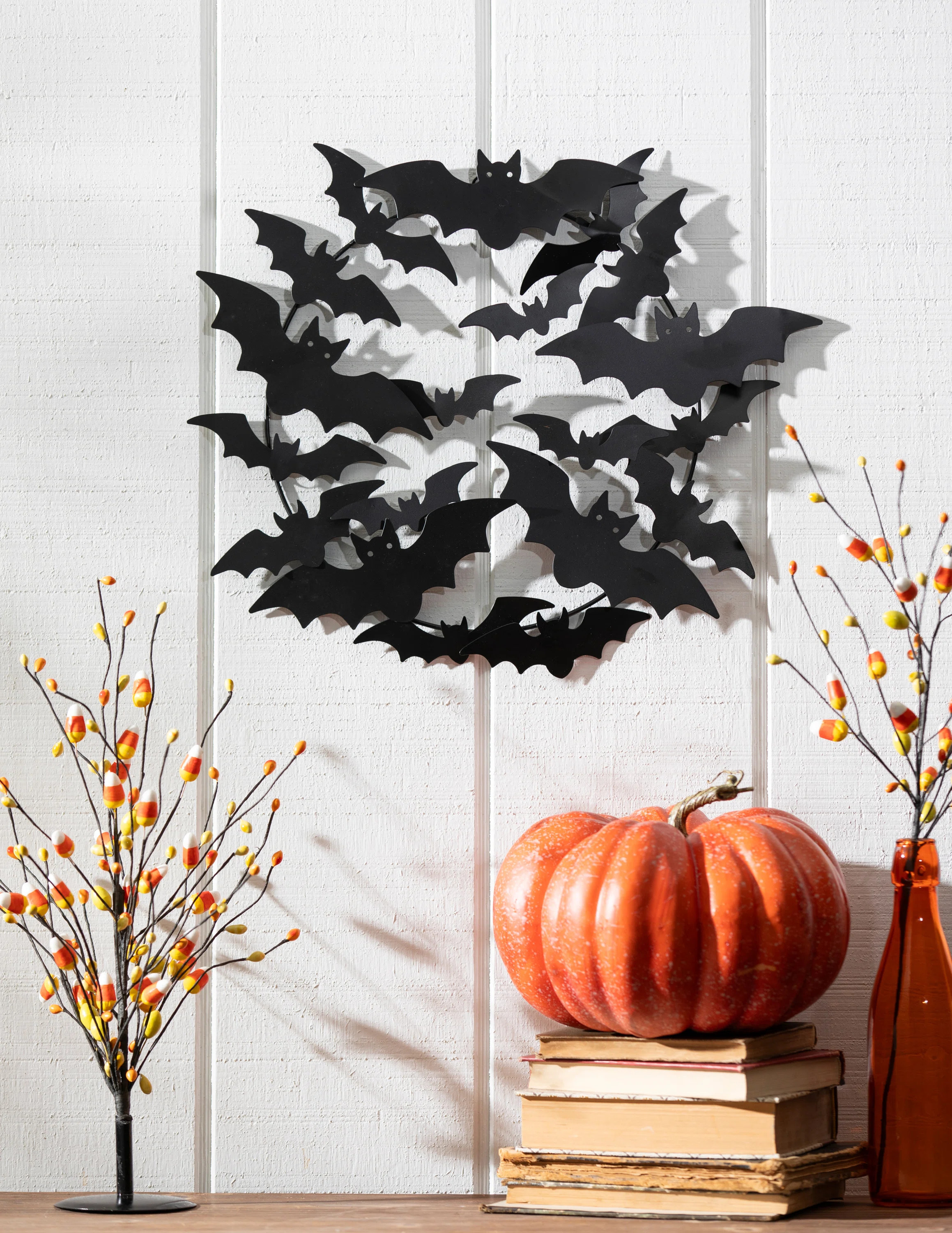 Metal Bat Halloween Indoor/Outdoor Wreath | Wayfair North America