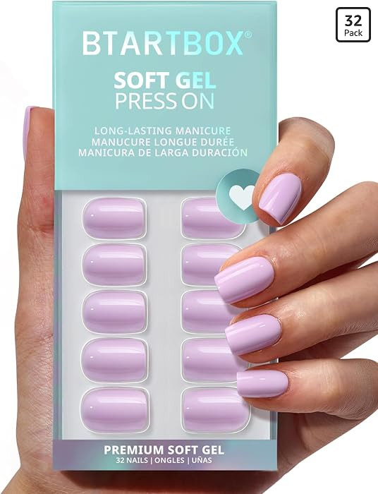 BTArtbox Press On Nails Short - First Impression, Easy-to-Apply Pastel Purple Square Press On Nai... | Amazon (US)
