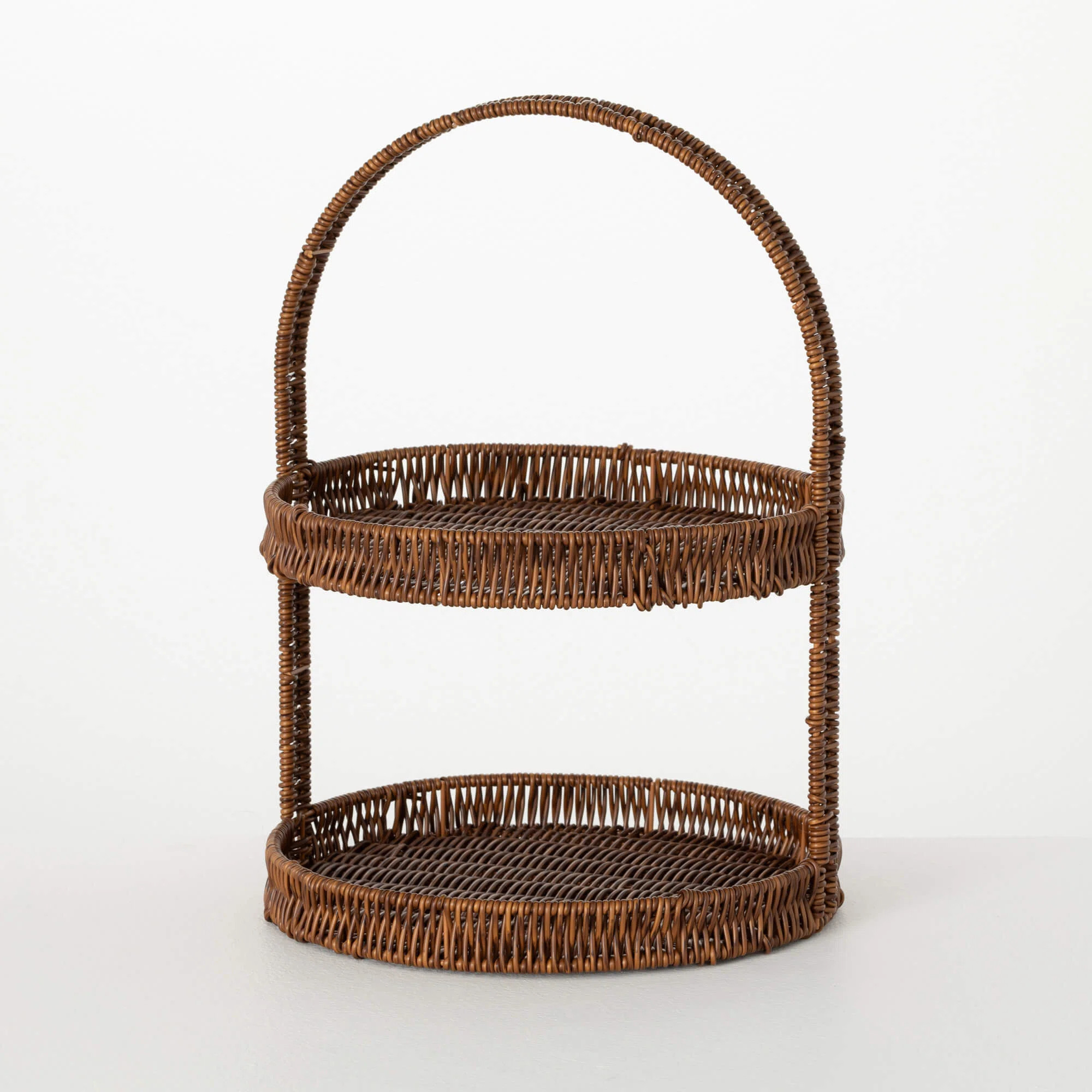 August Grove® Dark Brown 2-Tiered Woven Tray 16.75"H | Wayfair | Wayfair North America