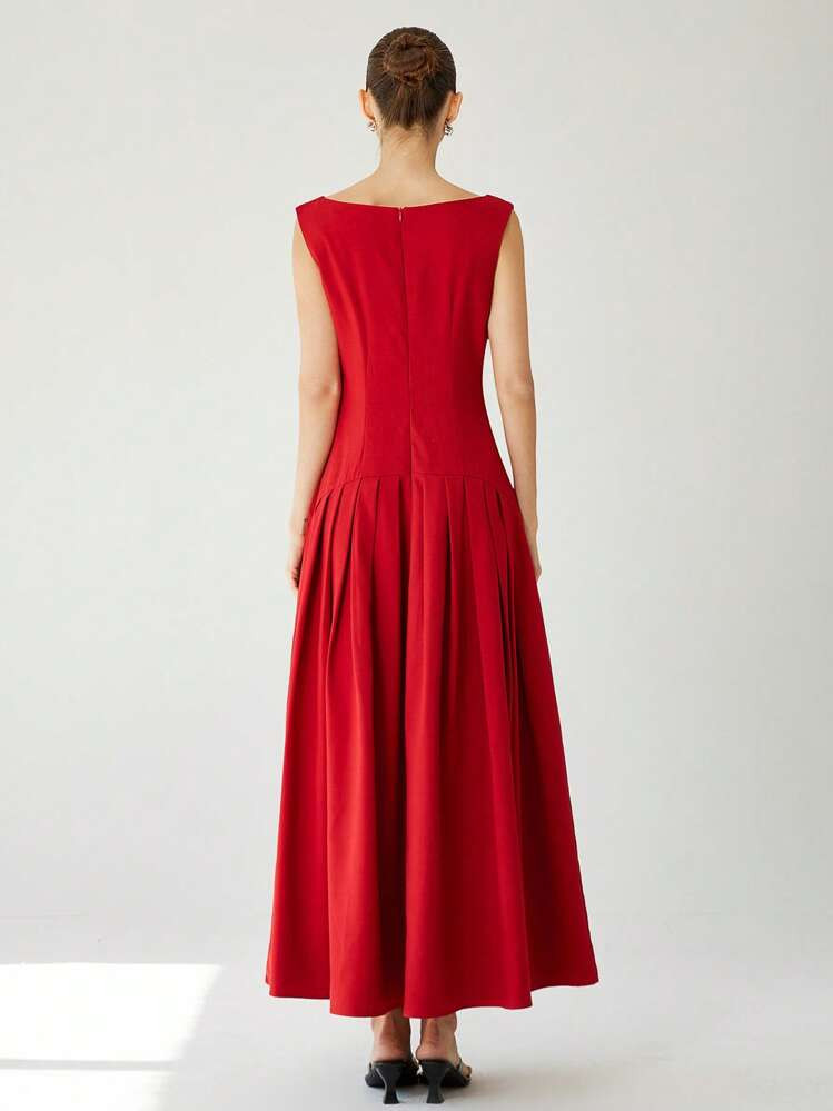 Aveloria Modichic Elegant Commuting Sleeveless Sexy Cinched Waist Low Waist Pleated Ruffle Hem Lo... | SHEIN