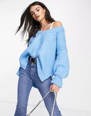 Free People Blue Bell oversized v-neck sweater in blue | ASOS (Global)