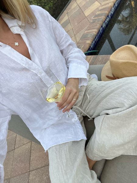Breaking out the linen. Heading to Naples this week and the forecast is warm ☀️ Love this linen shirt (no pocket!!!), these linen pants (lined!!!) and a ice cold class of sauv ✨🌴 Top + pants are TTS. 

Resort wear, linen outfit, Naples Florida, Florida outfit, Marco island, vacation outfit 

#LTKSpringSale #LTKSeasonal #LTKtravel