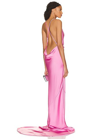 Norma Kamali Cross Back Bias Gown in Candy Pink | FWRD | FWRD 