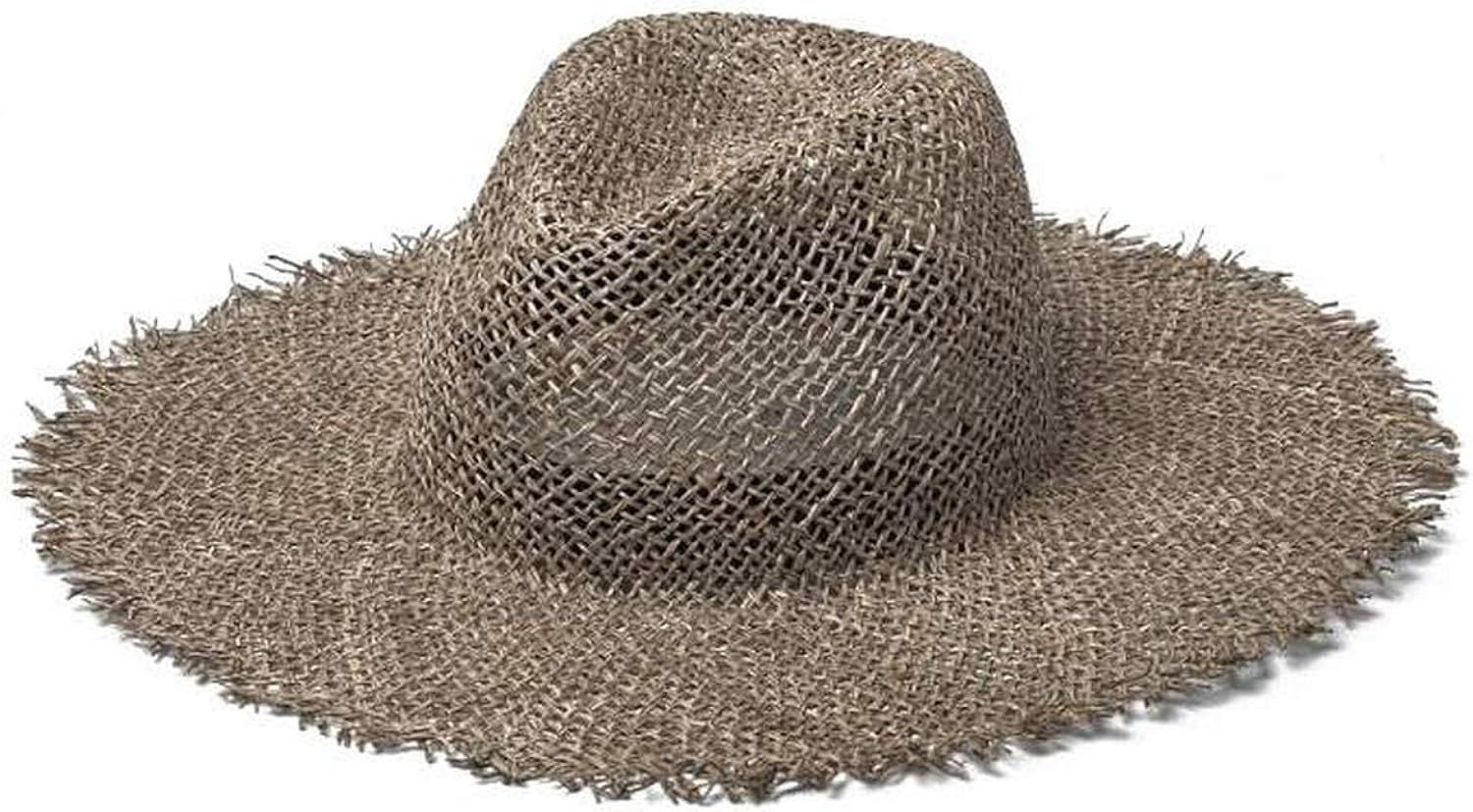Women Fray Woven Seagrass Boater Hat Casual Sun Beach Hat Cap Wide Brim Summer Sun Hat Straw Hats | Amazon (US)