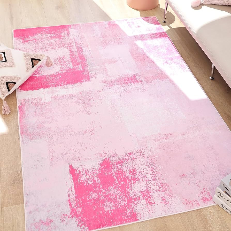 TRUEDAYS Area Rug Washable Pink Rug - 5x7 Rug Modern Abstract Rug for Entryway College Dorm Livin... | Amazon (US)