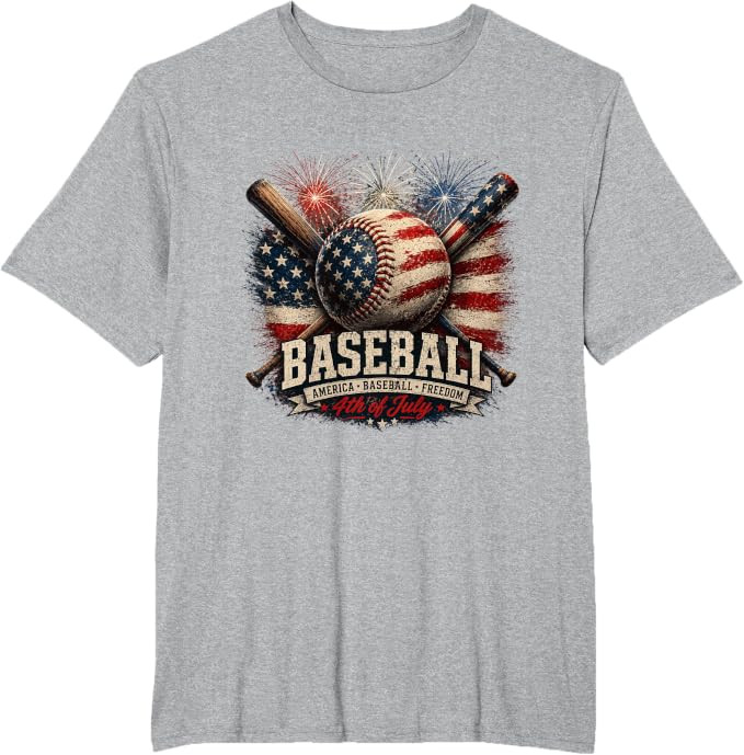 Patriotic Baseball USA Flag Graphic Design T-Shirt | Amazon (US)