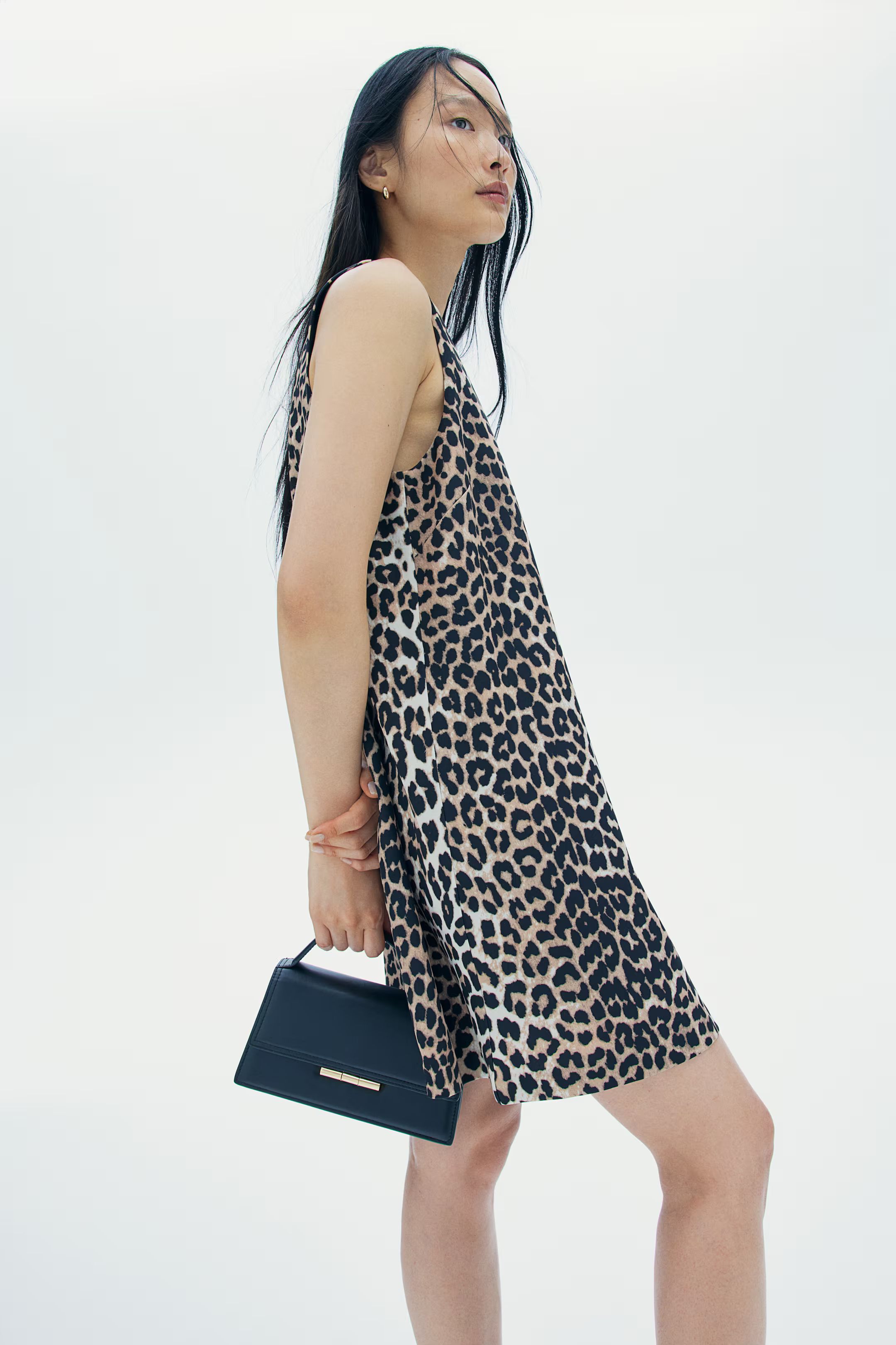 A-line mini dress - Round neck - Sleeveless - Light beige/Leopard print - Ladies | H&M GB | H&M (UK, MY, IN, SG, PH, TW, HK)