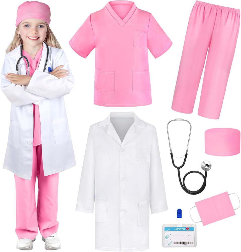 Doctor Costume for Kids Scrubs Real Stethoscope Lab Coat Halloween Costumes Career Day Costume Fo... | Amazon (US)