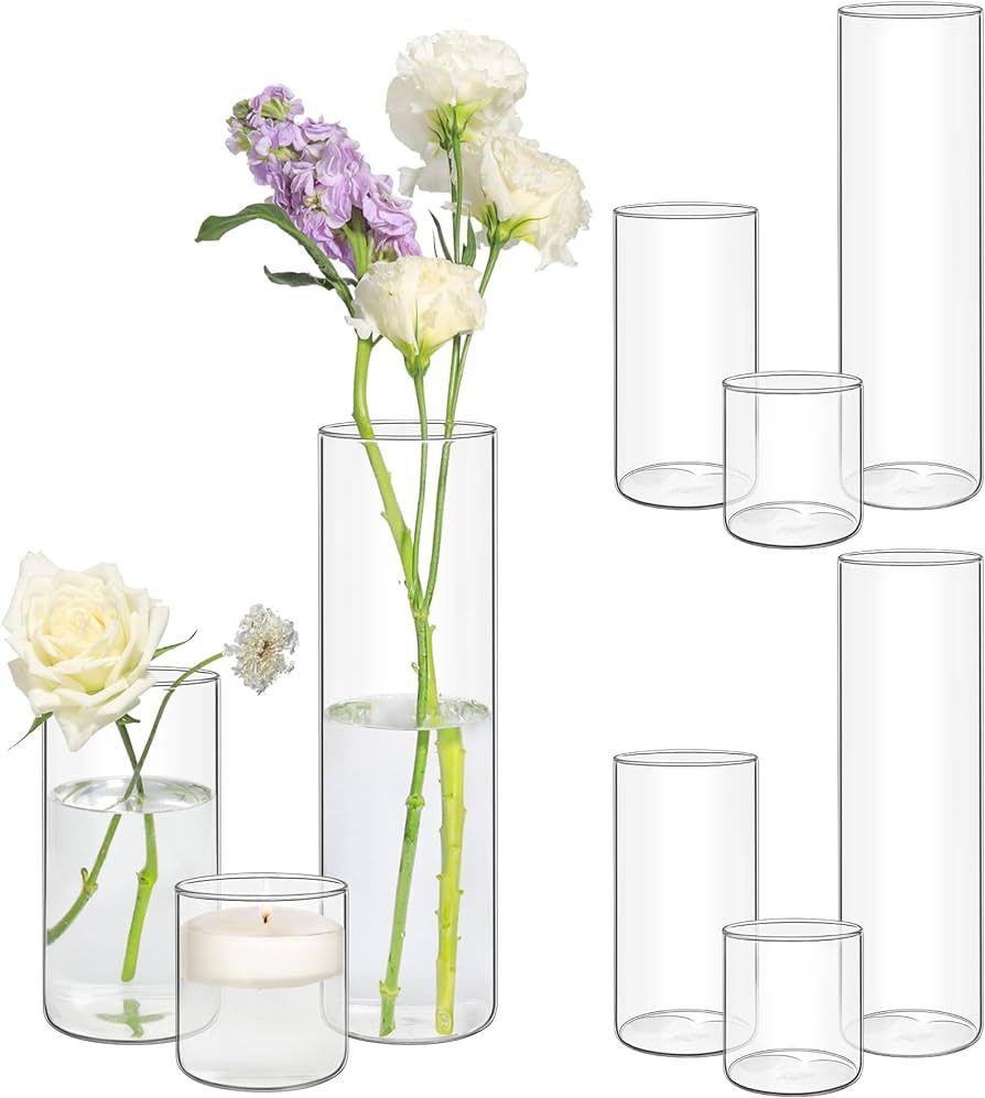 ComSaf Glass Cylinder Vases Pack of 9, Clear Bud Vases for Centerpieces Weeding Decoration, 4 inc... | Amazon (US)