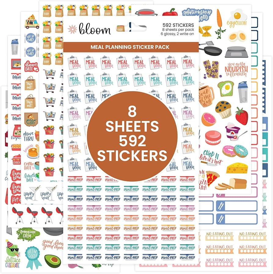 bloom daily planners Meal Planning Stickers - 8 Sheets / 592 Stickers - Essential Variety Pack fo... | Amazon (US)