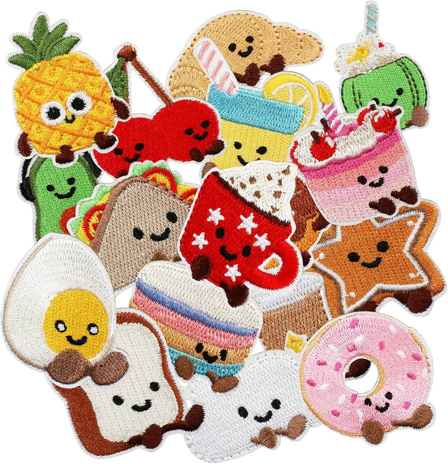 20 Pcs Dessert Iron On/Sew On Patches, Food Embroidered Applique, Clothes Backpacks Hats Pants Ja... | Amazon (US)