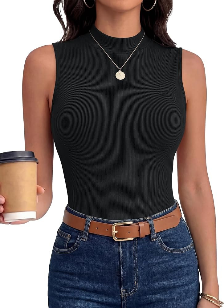 ANRABESS Mock Neck Tank Tops for Women Ribbed Knit Sleeveless Top Slim Fit 2026 Summer Casual Bas... | Amazon (US)